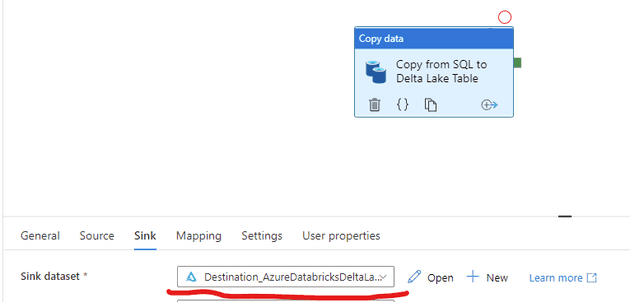 data factory copy activity sink to delta