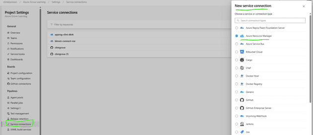 Create new service connection in azure devops