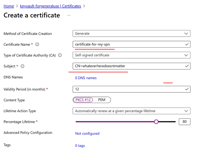 Go to keyvault and create certificate